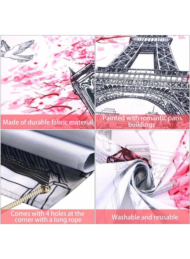 Sumind Paris Tapestry Backdrop Paris Wall Art Eiffel Tower Photo Banner Background European City Landscape Pink Wall Hanging Decor for Living Room Girl Bedroom Paris Themed Party Decoration, 72.8 x 43.3 Inch - Image 3